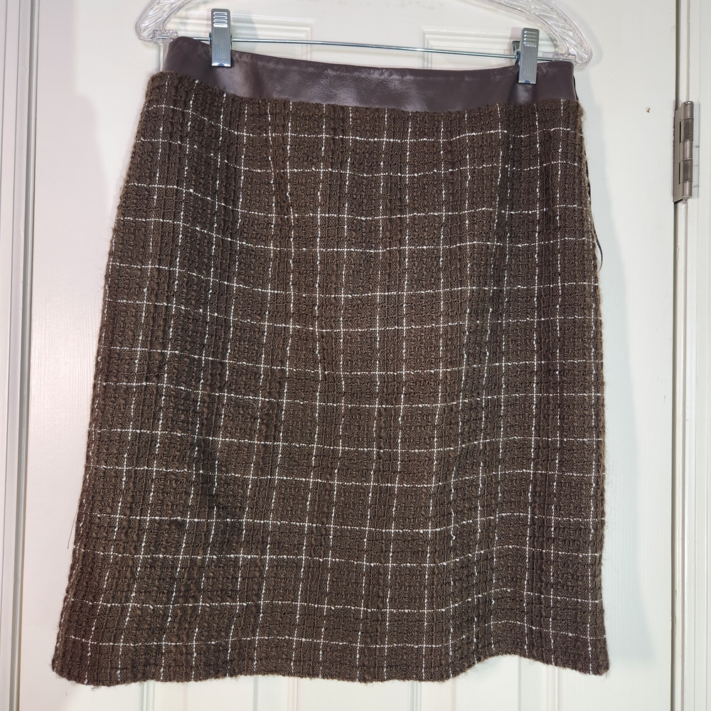 Ellen Tracy Wool Tweed Brown Plaid Women's Pencil Skirt